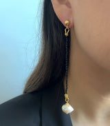 Black Onyx Long Baroque Pearl Drop Earrings