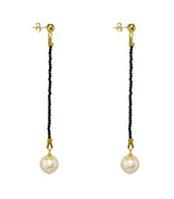 Black Onyx Long Baroque Pearl Drop Earrings