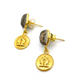 Smokey Quartz Mamuli Coin Earrings