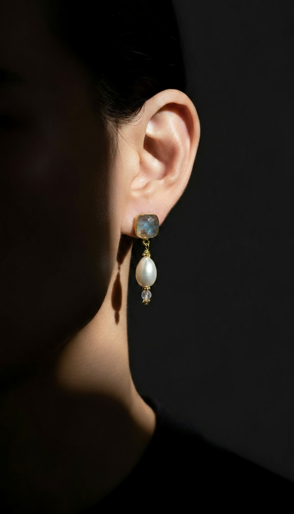 Labradorite Pearl Drop Earrings