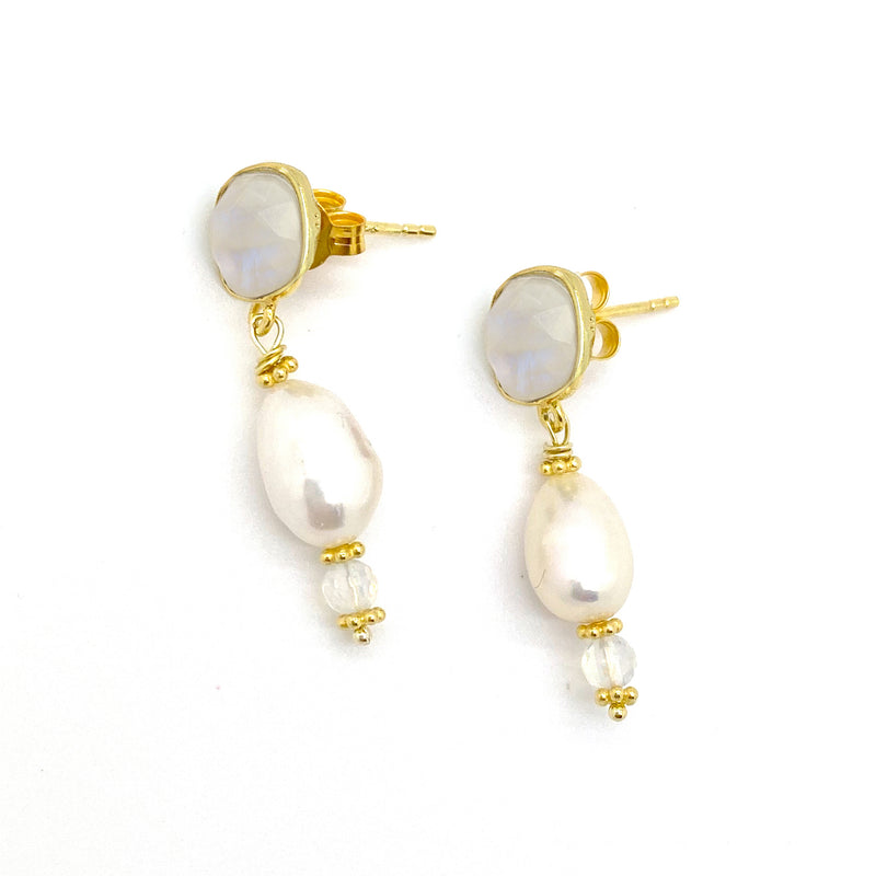 Moonstone Pearl Drop Earrings