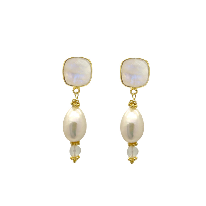 Moonstone Pearl Drop Earrings