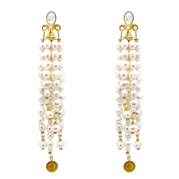 Waterfall Pearl Mamuli Drop Earrings