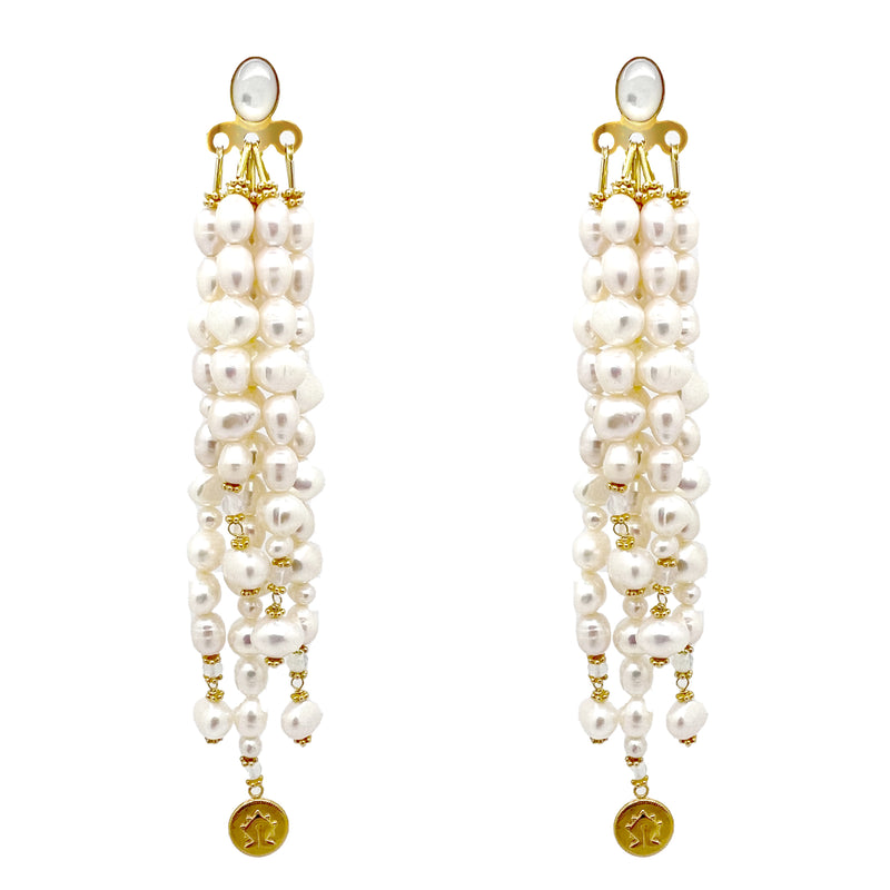 Waterfall Pearl Mamuli Drop Earrings