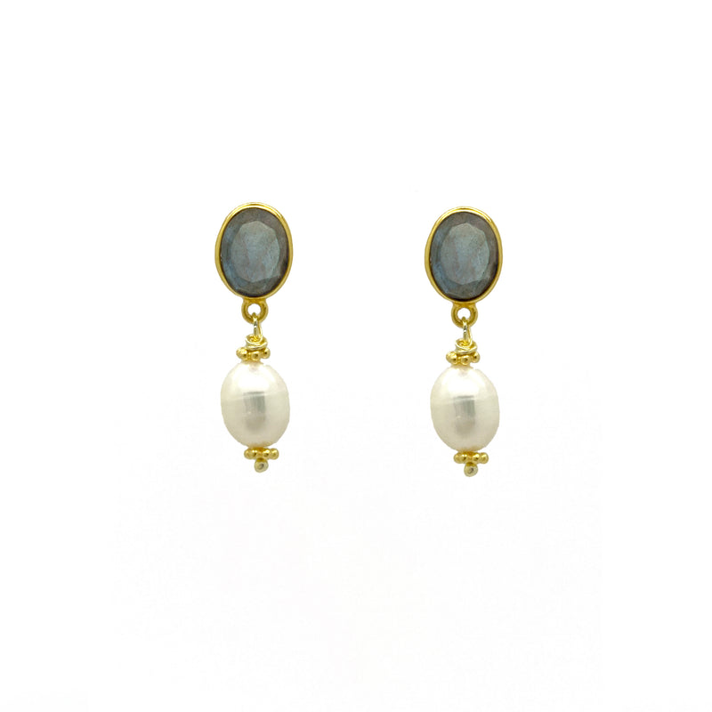 Labradorite Pearl Drop Earrings