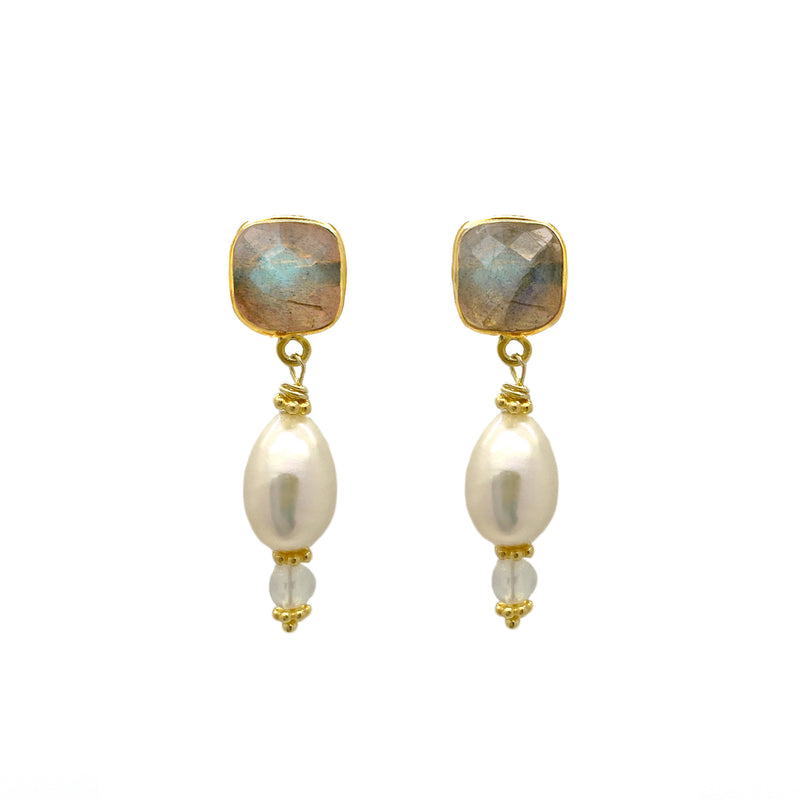 Labradorite Pearl Drop Earrings