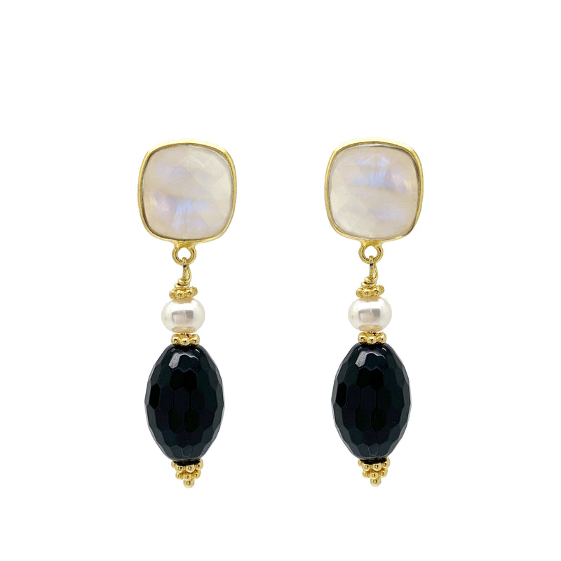 Moonstone Onyx Drop Earrings