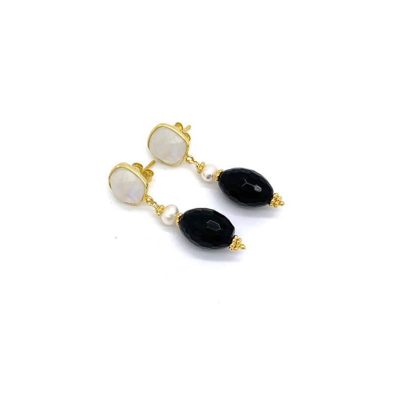 Moonstone Onyx Drop Earrings