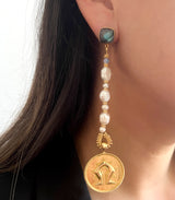 Long Pearl Mamuli Drop Earrings