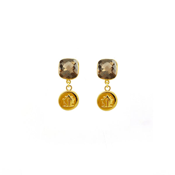 Smokey Quartz Mamuli Coin Earrings