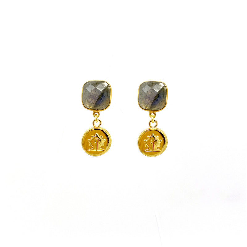 Labradorite Mamuli Coin Earrings