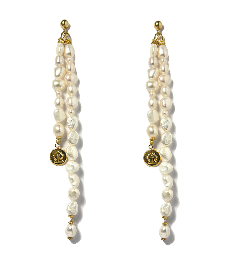 Double Pearl Mamuli Drop Earrings