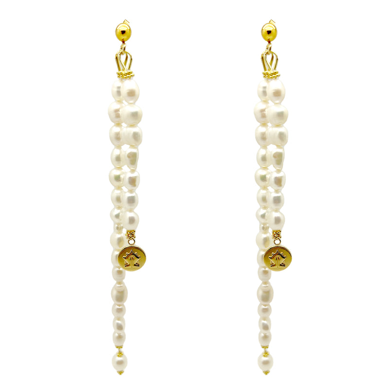 Double Pearl Mamuli Drop Earrings