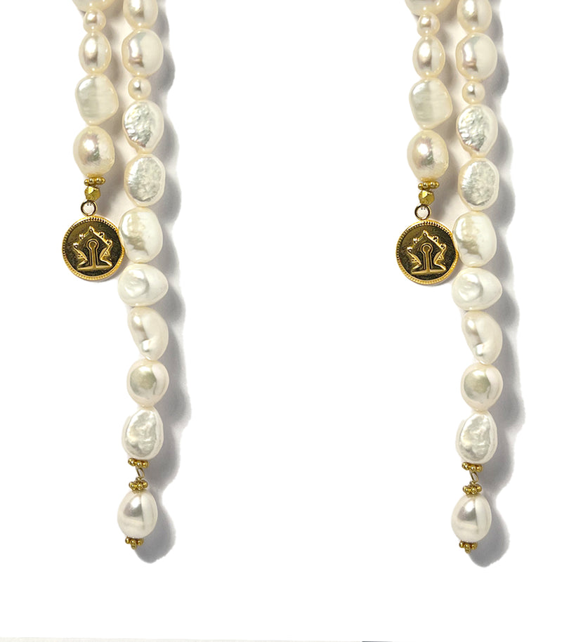 Double Pearl Mamuli Drop Earrings