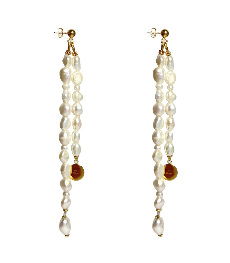 Double Pearl Mamuli Drop Earrings