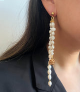 Double Pearl Mamuli Drop Earrings