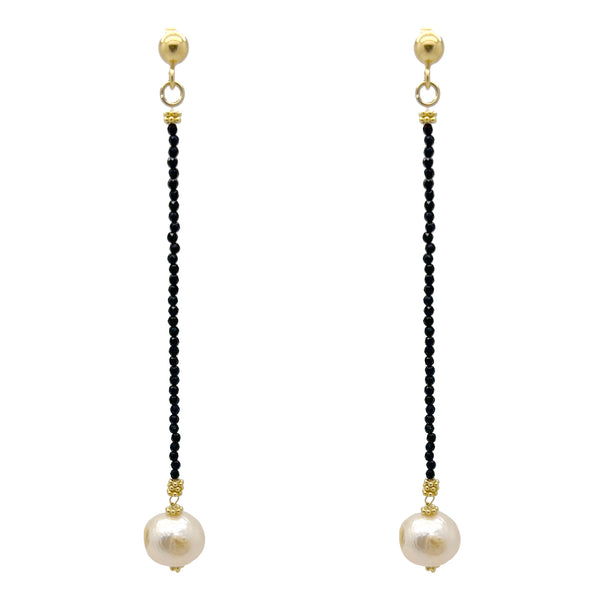 Black Onyx Long Baroque Pearl Drop Earrings