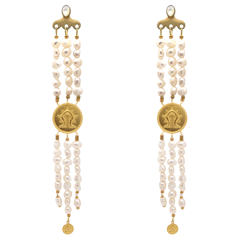 Triple Pearl Waterfall Mamuli Drop Earrings <p><b>-Demi Couture-</b></p>