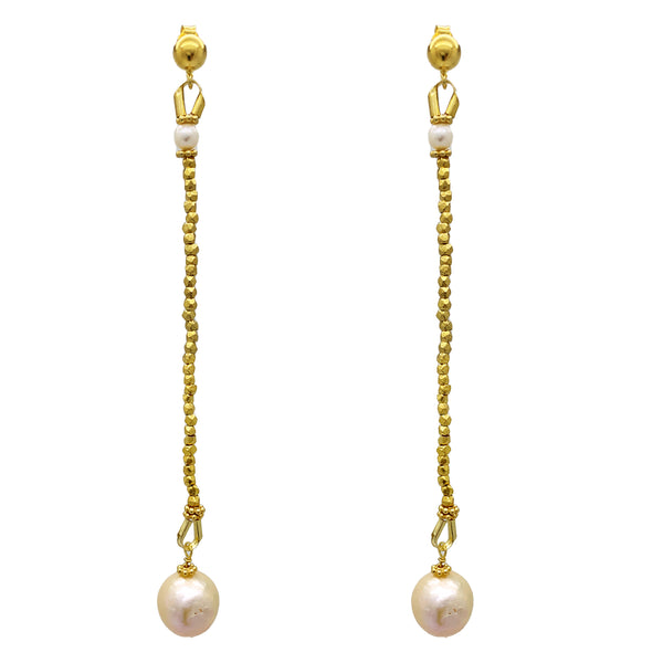 Gold Long Baroque Pearl Drop Earrings