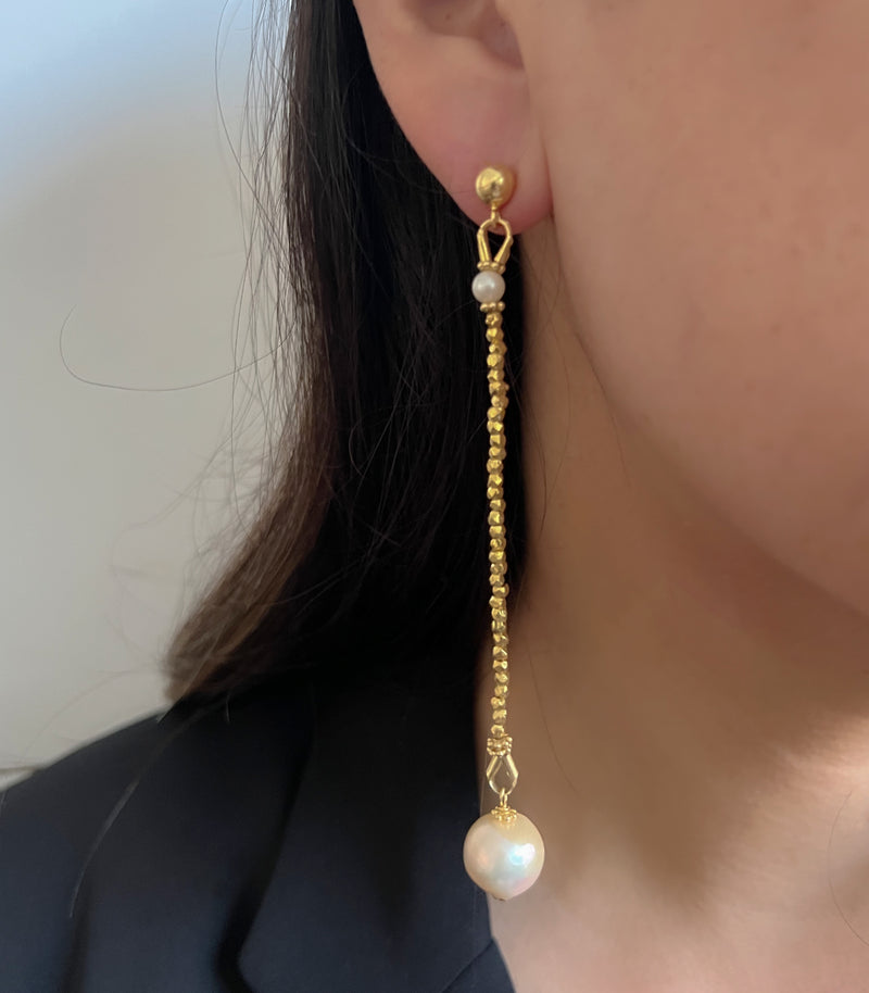 Gold Long Baroque Pearl Drop Earrings