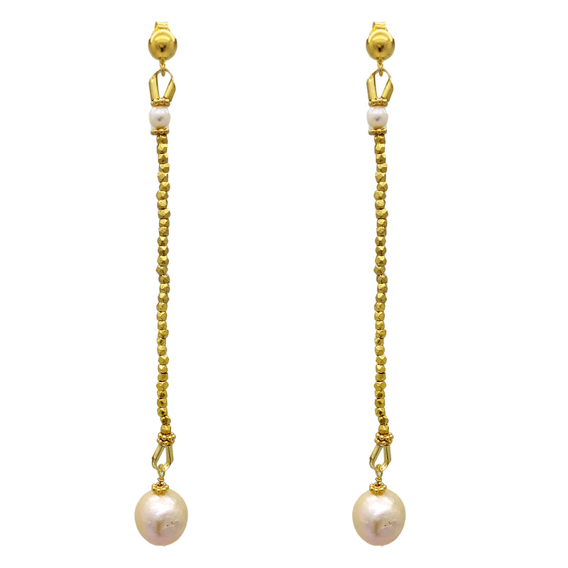 Gold Long Baroque Pearl Drop Earrings