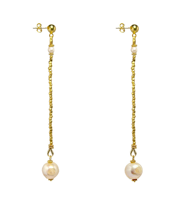 Gold Long Baroque Pearl Drop Earrings