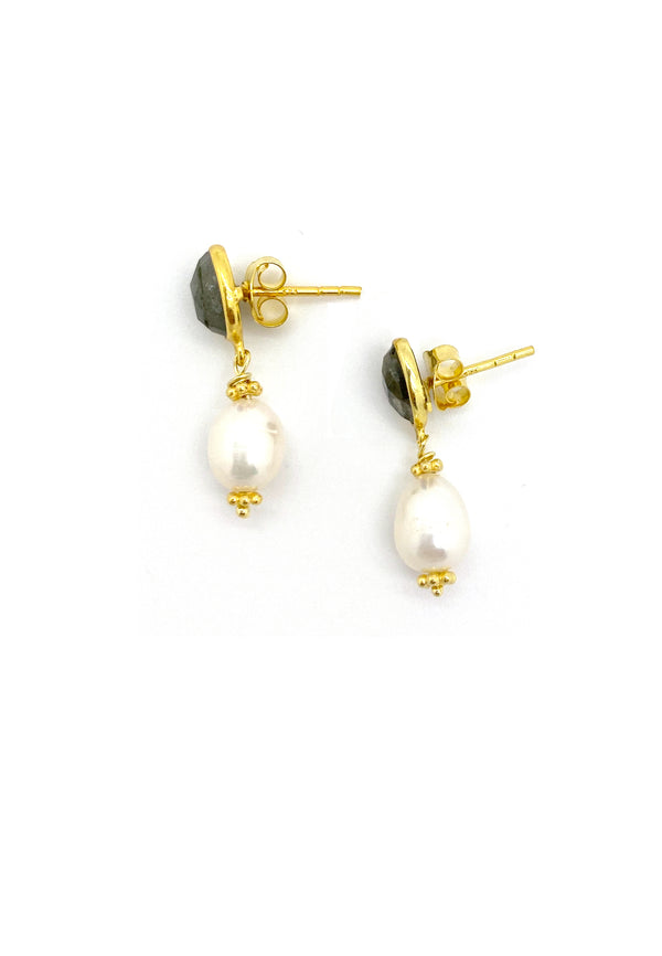 Labradorite Pearl Drop Earrings