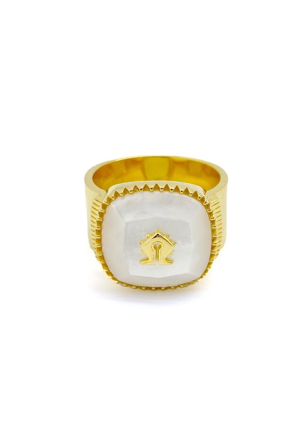 Mother of Pearl Mamuli Signet Ring