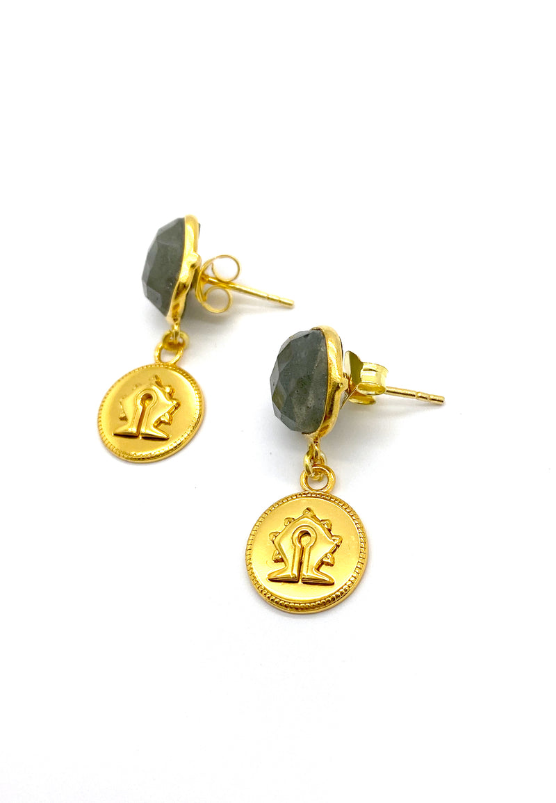 Labradorite Mamuli Coin Earrings